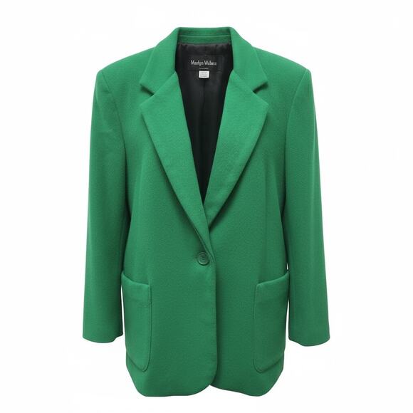 Vtg. 90s Y2K Wool Blazer Womens Size M Boxy Pea Green Career Corporate Power - Picture 1 of 9